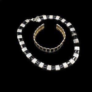 Napier silver black collar necklace with adjustable cuff bracelet silver black